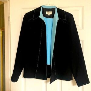 2 piece size 14 top and blazer black and turquoise